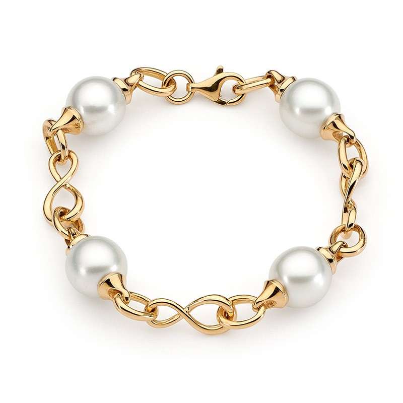 Infinity Yellow Gold and Pearl Bracelet